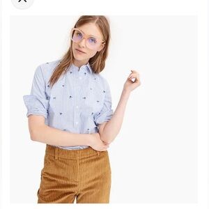 J. Crew Blue and White Striped Shirt Embellished Crystal Shirt size 6T